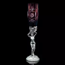 Хрустальные бокалы для вина "Адам и Ева" бордовые, на 2 персоны